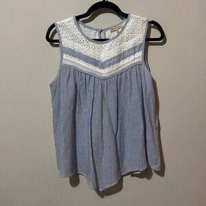 Democracy | 100% cotton blue tank with eyelet white detailing, medium. EUC